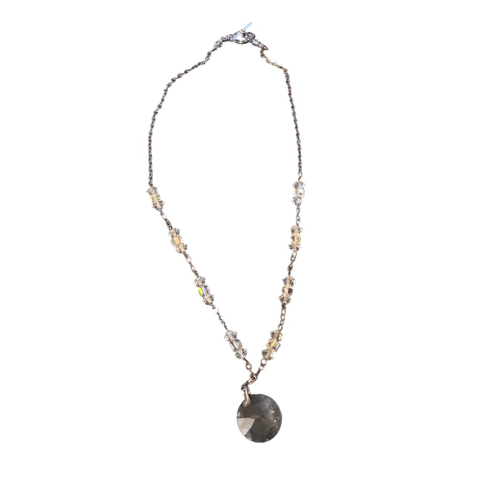 Silver Tone Faceted Clear Crystal Round Pendant Necklace Toggle Clasp Sparkle